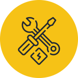 Tools icon on yellow circle background.