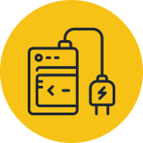 Device icon with power plug on yellow.