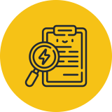 Magnifying glass over clipboard on yellow background.