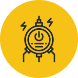 Power button icon on yellow circle background.