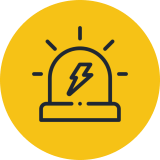 Emergency alert icon with lightning bolt.